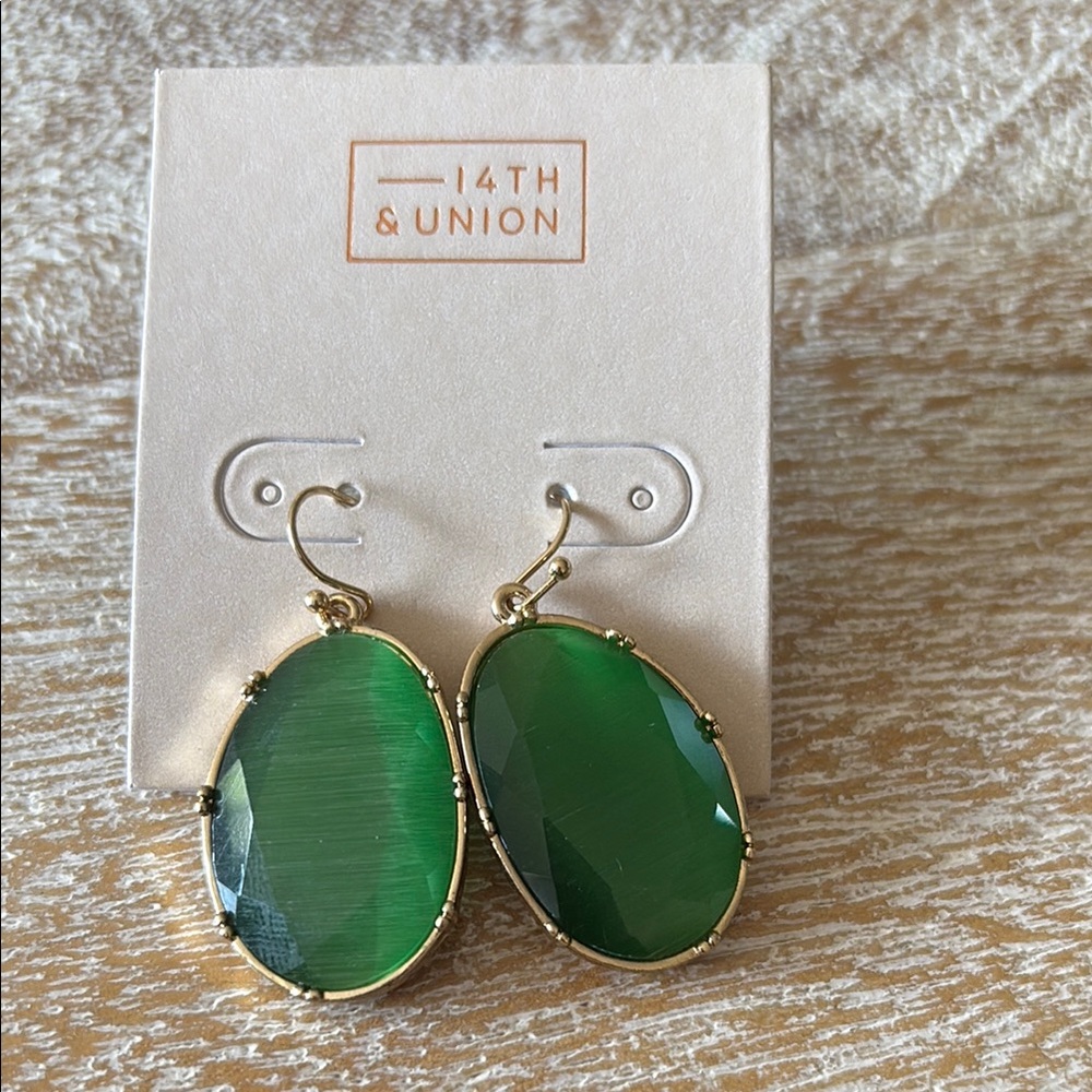14th & Union Green and Gold Dangle Earrings with Oval Stones